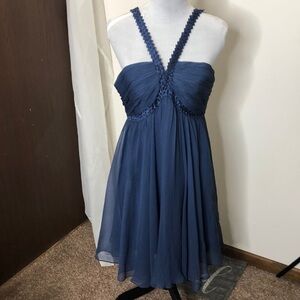 BCBGmaxzria beaded blue woven silk midi dress size 10​